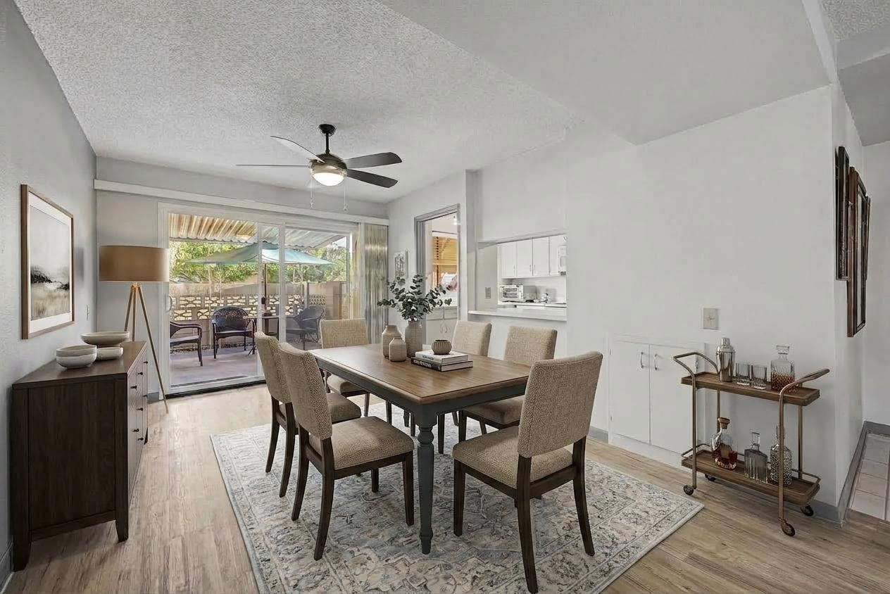 Dining area with patio access and kitchen pass-through