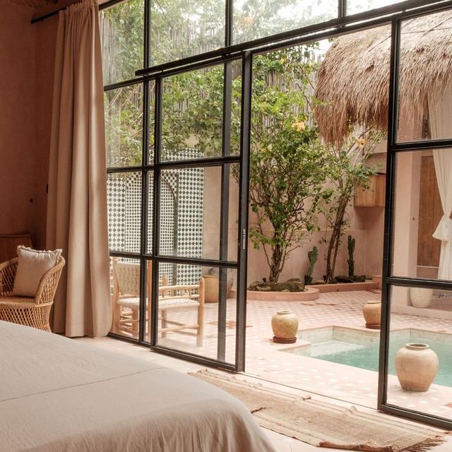 Bedroom opening to a desert patio in Mesa, Arizona