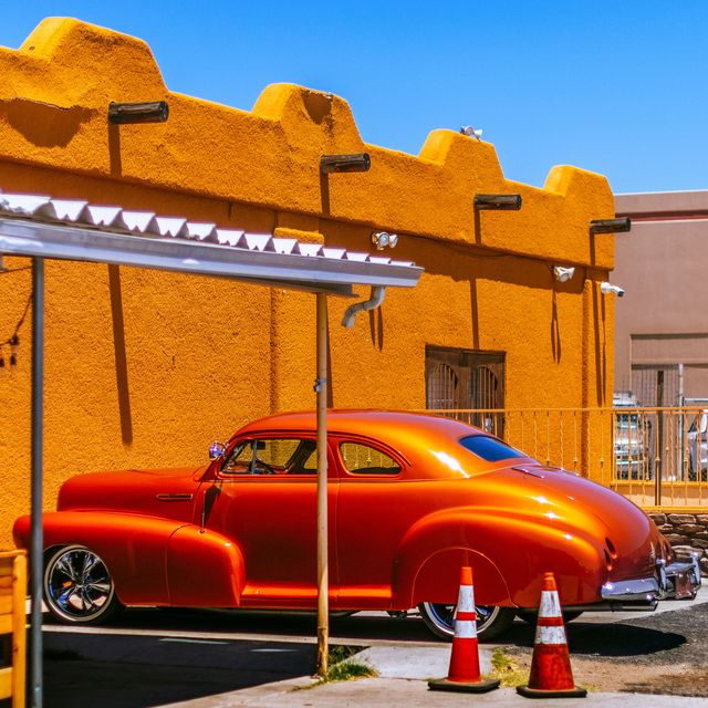 Adobe architecture and a classic car in Tucson, Arizona