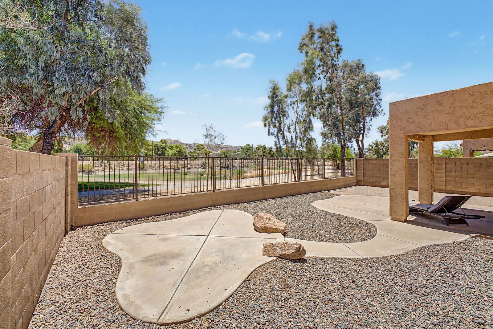 Backyard with view fencing facing the golf course